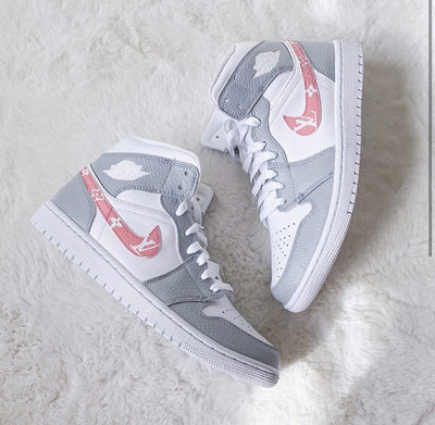 Custom Air Jordan 1 Mid Pink Grey LV