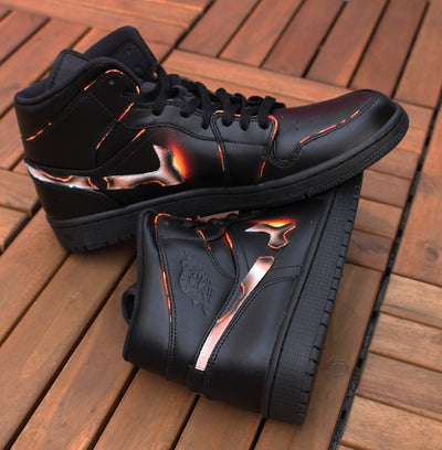 Custom Air Jordan 1 Burning Swoosh Unique Handpainted Sneaker Art