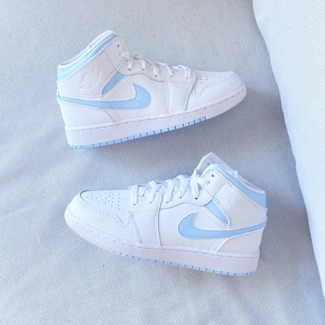 Custom Air Jordan 1 Mid Swoosh Baby Blue