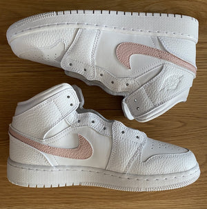 Custom Air Jordan 1 Mid White Pink Swoosh 🌸