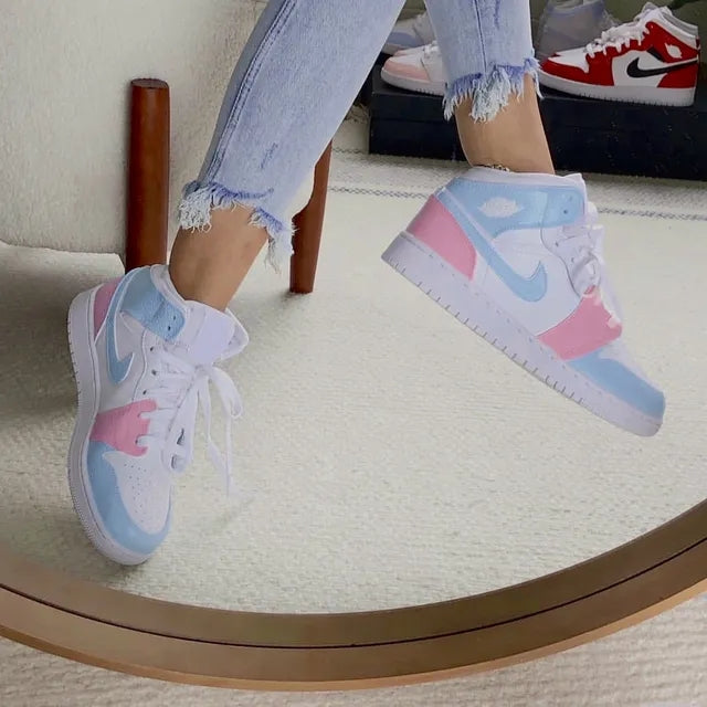 Custom Air Jordan 1 Mid Baby Pink Blue Block