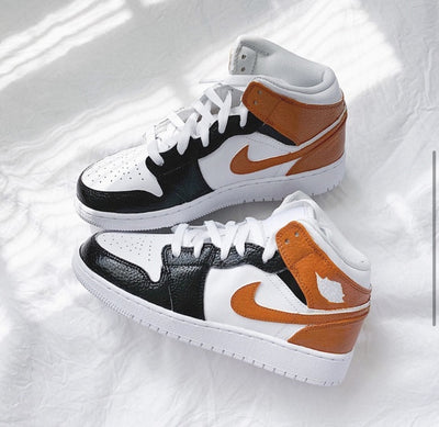 Custom Air Jordan 1 White Swoosh Tan Sneakers