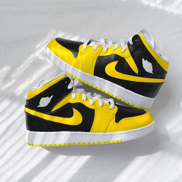 Custom Air Jordan 1 Yellow Swoosh Sneakers