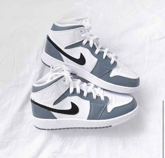 Custom Air Jordan 1 White Swoosh Grey Sneakers