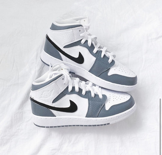 Custom Air Jordan 1 White Swoosh Grey Sneakers