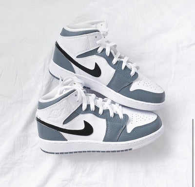 Custom Air Jordan 1 White Swoosh Grey Sneakers