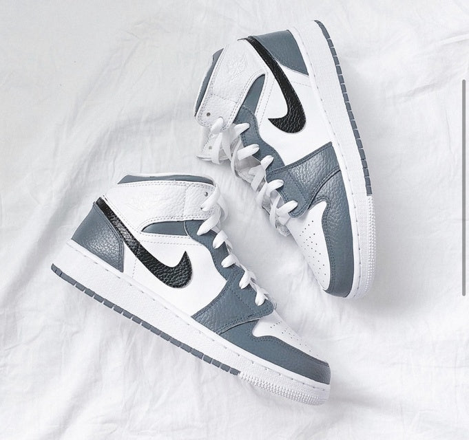 Custom Air Jordan 1 White Swoosh Grey Sneakers