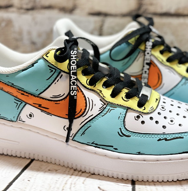 Custom Air Force 1 Cartoon Blue Orange Swoosh