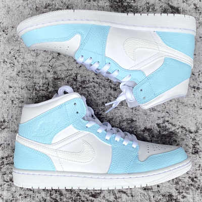 Custom Air Jordan 1 Swoosh White Baby Blue💙