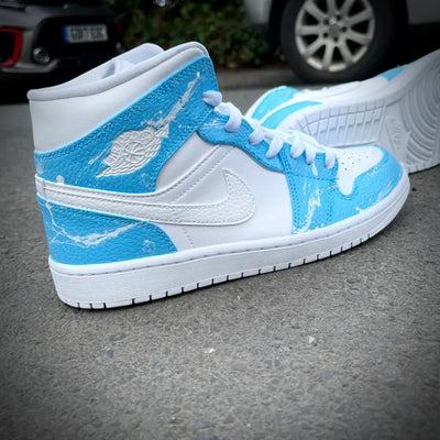 Custom Air Jordan 1 White Splatter Blue