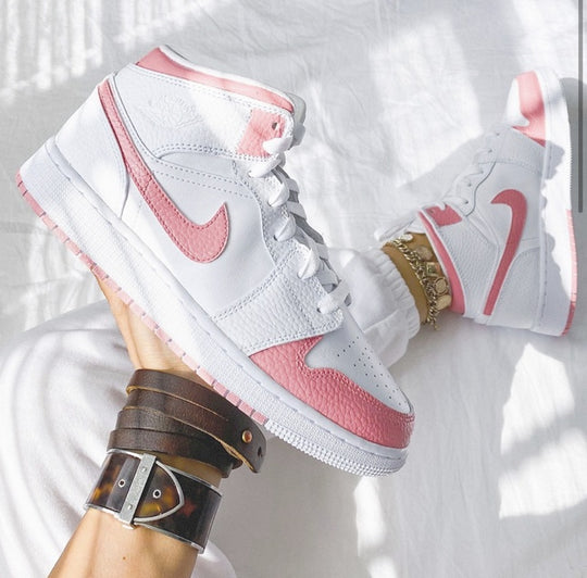 Custom Air Jordan 1 White Swoosh Pink Sneakers