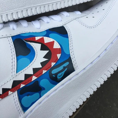 Custom Air Force 1 Blue Bape Shark