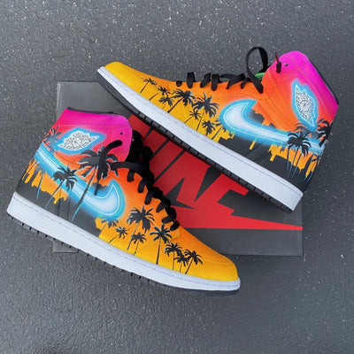 Custom Air Jordan 1 Hand Painted Glowing Miami Palm Trees