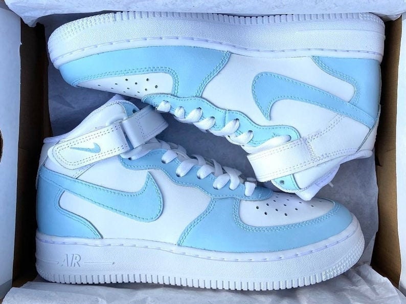 Baby Blue Mid Air Force 1s (Hand Painted)