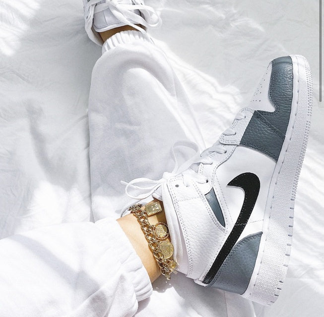 Custom Air Jordan 1 White Swoosh Grey Sneakers – Lilaccustom