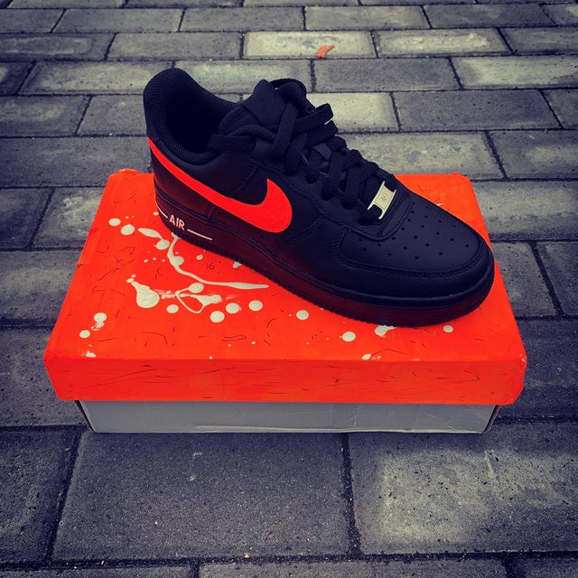 Custom Air Force 1 Black Red Swoosh