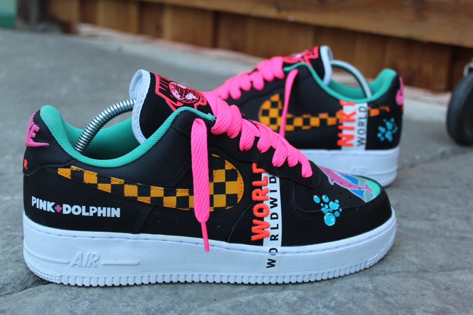 Custom Air Force 1 Pink Dolphin Wide 🌎