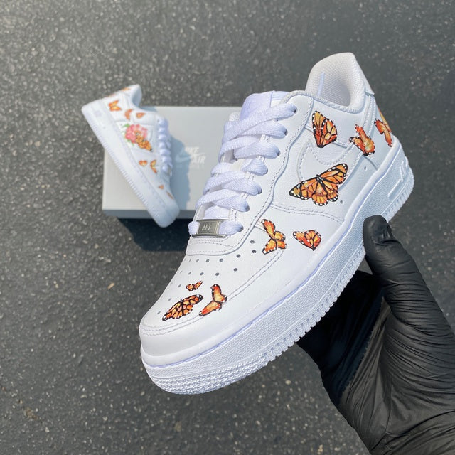 Custom Air Force 1 Handpainted Orange Monarch Butterfly