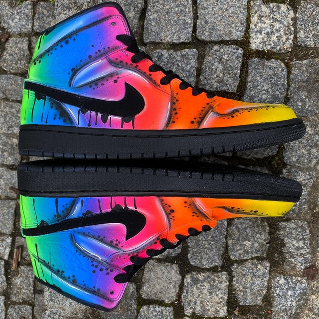 Custom Air Jordan 1 Mid Neon Flash Unique Handpainted Sneakers