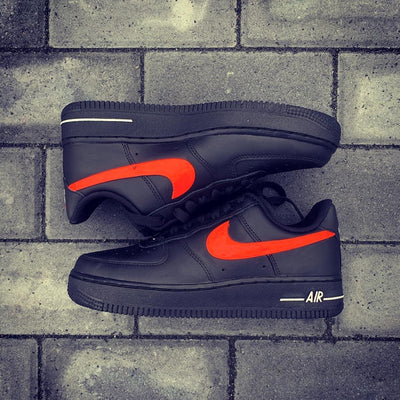 Custom Air Force 1 Black Red Swoosh