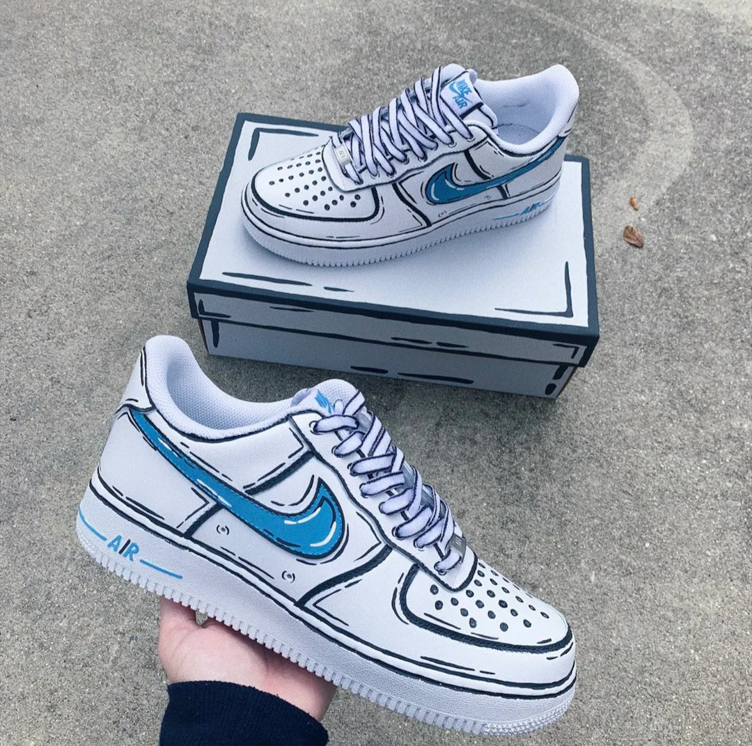 Custom Air Force 1 Black White Cartoon Lines