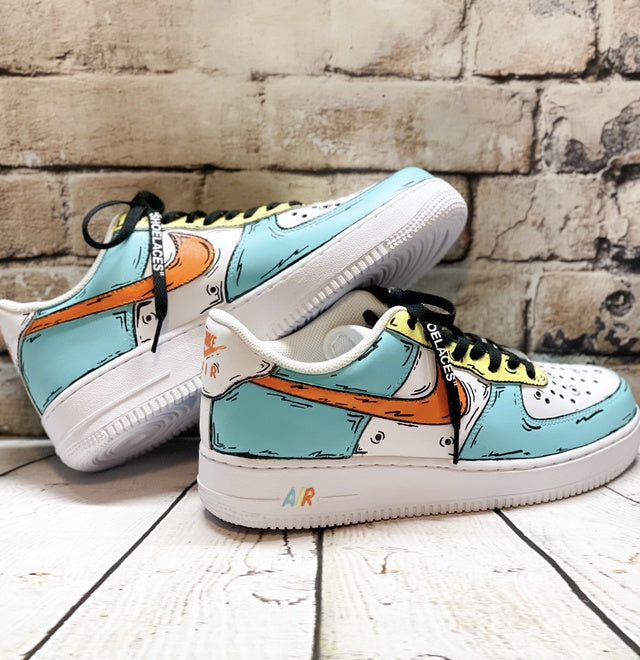 Custom Air Force 1 Cartoon Blue Orange Swoosh