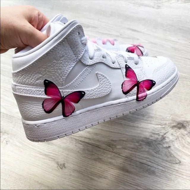 Custom Air Jordan 1 Mid Butterflies Pink