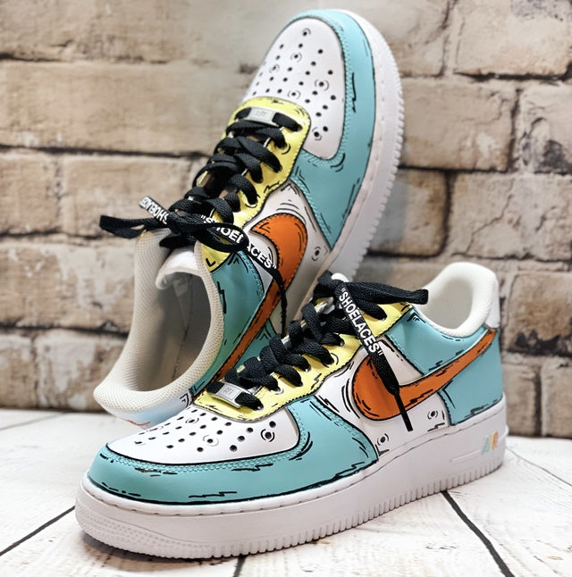 Custom Air Force 1 Cartoon Blue Orange Swoosh