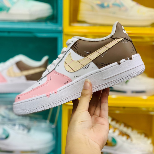 Custom Air Force 1 Drip Pink Brown