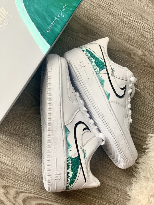 Custom Air Force 1 All White Ocean