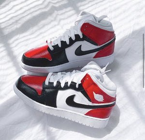 Custom Air Jordan 1 Black Swoosh Rose Red Sneakers