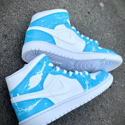 Custom Air Jordan 1 White Splatter Blue