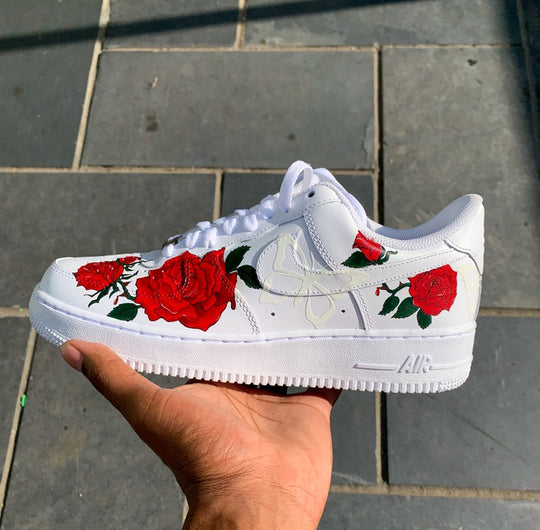 Custom Air Force 1 Red Roses And Butterflies