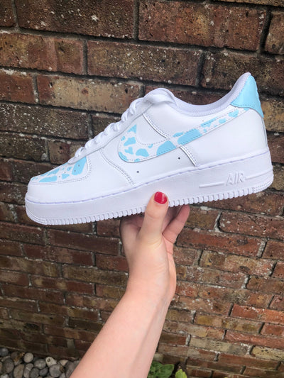 Custom Air Force 1 Cow Print Baby Blue