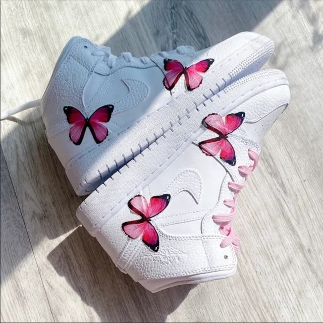 Custom Air Jordan 1 Mid Butterflies Pink