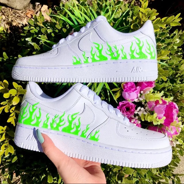 Custom Air Force 1 Neon Green Flame 🍀🔥