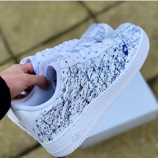 Blue and Black Splatter Paint Nike Air Force 1