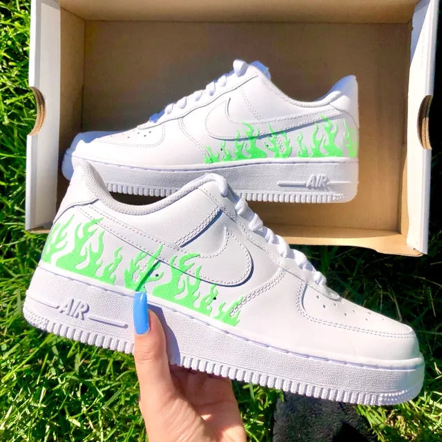 Custom Air Force 1 Neon Green Flame 🍀🔥