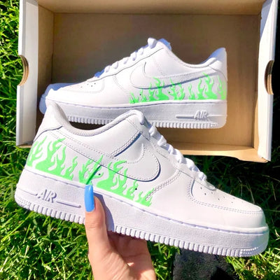 Custom Air Force 1 Neon Green Flame 🍀🔥