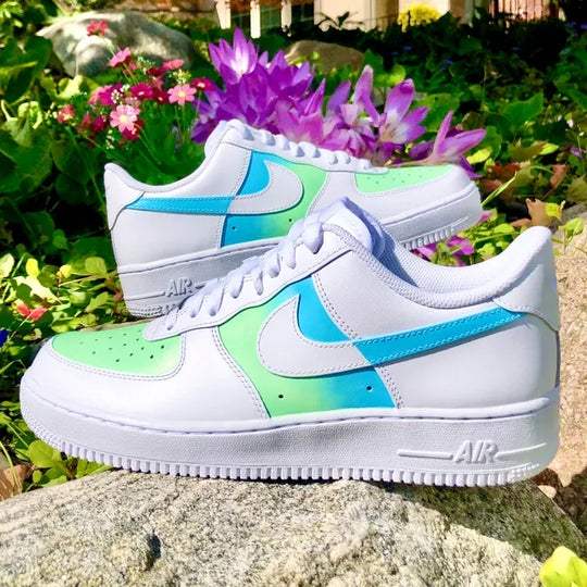 Custom Air Force 1 Green Blue Checkered Ombre 🧚🏻