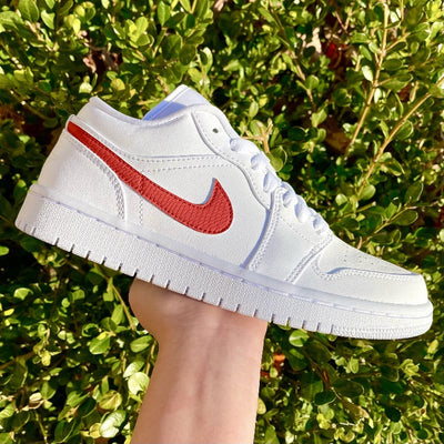 Custom Air Jordan 1 Low Red Swoosh ❤️