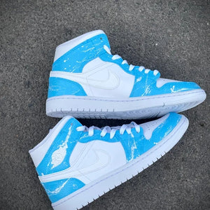 Custom Air Jordan 1 White Splatter Blue