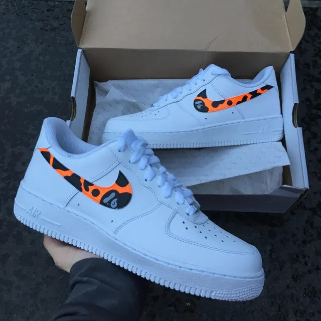 Custom Air Force 1 Neon Orange Bape