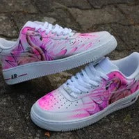 Custom Nike Air Force 1 Pink Graffiti Flamingo unique and handpainted Sneaker Art