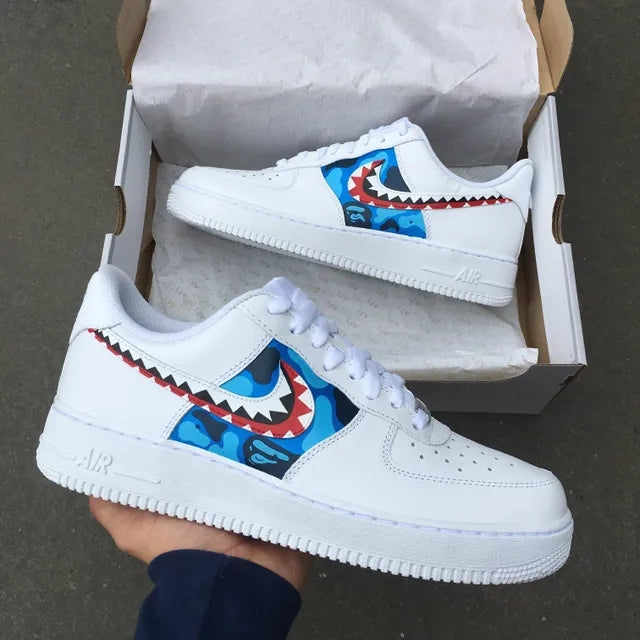 Custom Air Force 1 Blue Bape Shark