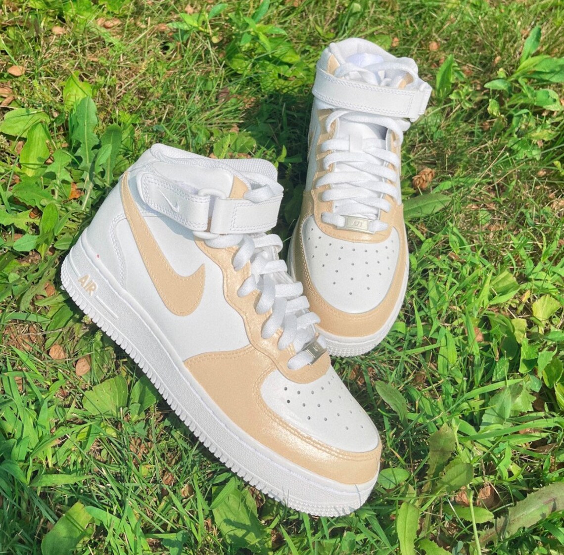 Beige Custom Nike Air Force 1 Mid Custom AF1 Hand-painted Shoes