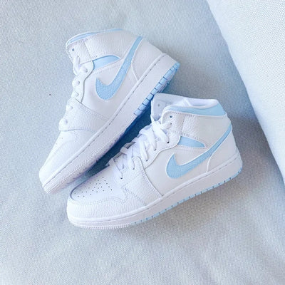 Custom Air Jordan 1 Mid Swoosh Baby Blue