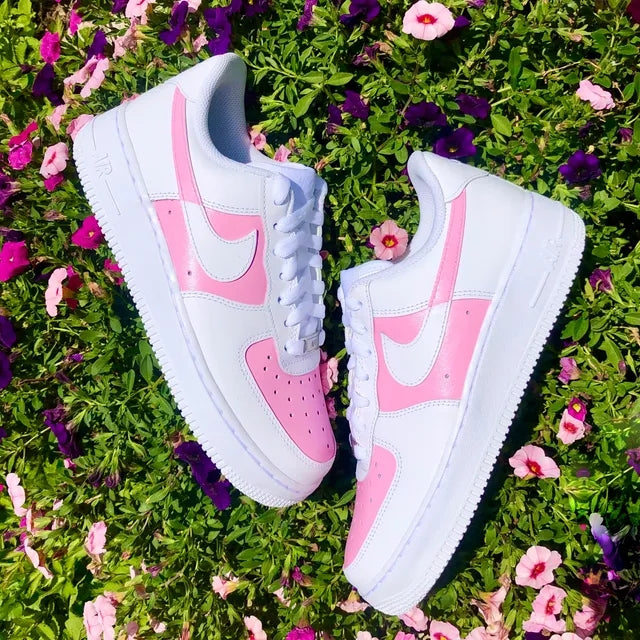 Custom Air Force 1 Pastel Pink Checkered Swoosh 💞🏁