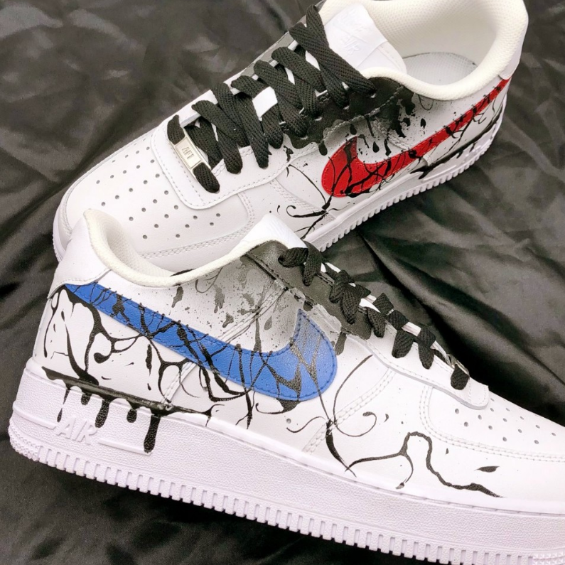 Custom Air Force 1 Black Venom Red Blue Swoosh
