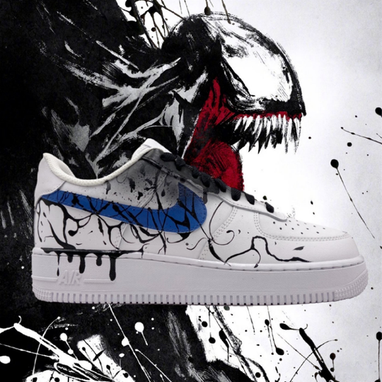 Custom Air Force 1 Black Venom Red Blue Swoosh